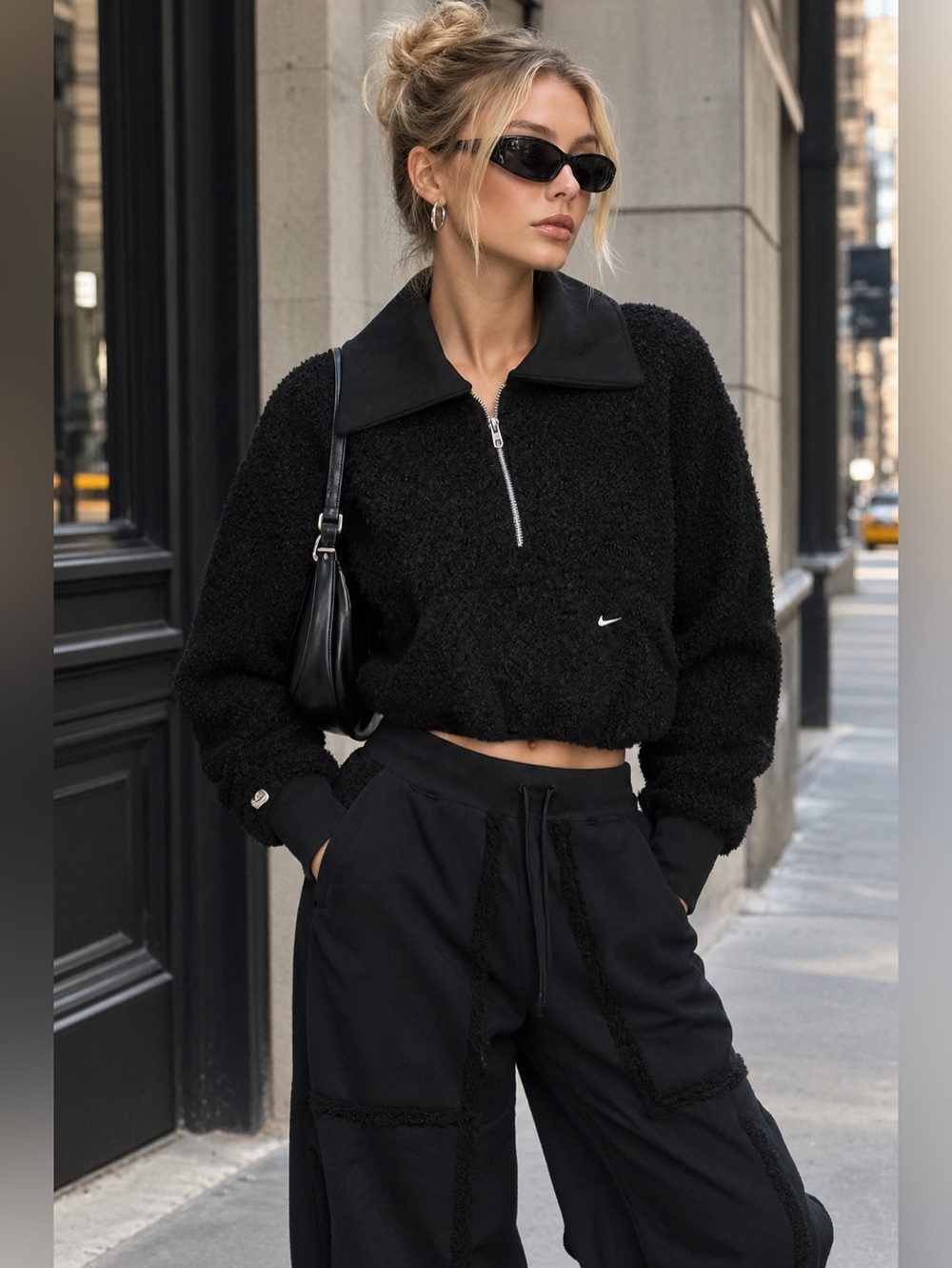 NWT Nike Sportswear High-Pile Plush Fleece 1/2-Zip Semi Crop Black Sweater XXS